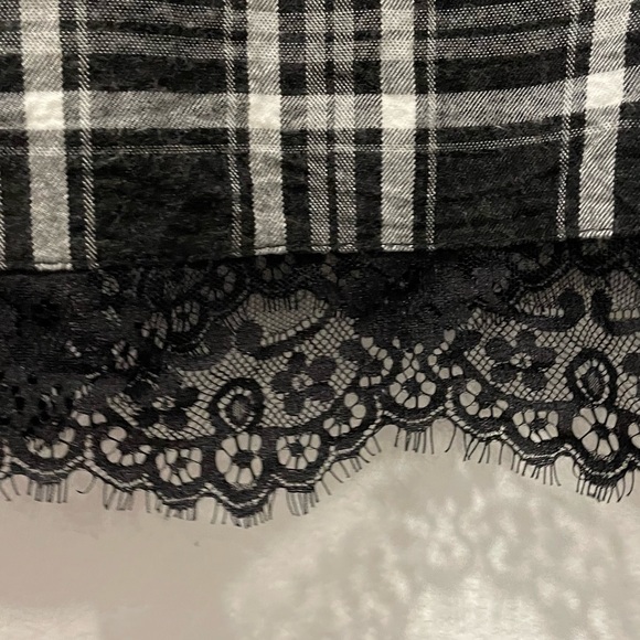 Zara White Black Plaid Trf Lace Trim V Neck Spaghettis - Picture 6 of 6